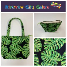 Medium Tote Bag with Zip - Leaves on Black Medium Tote Bag with Zip - Leaves on Black